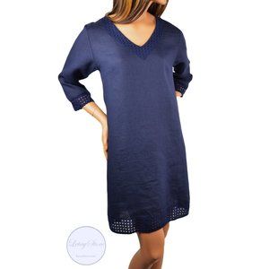 NWT Made In Italy Eyelet Trim Linen Shift Dress